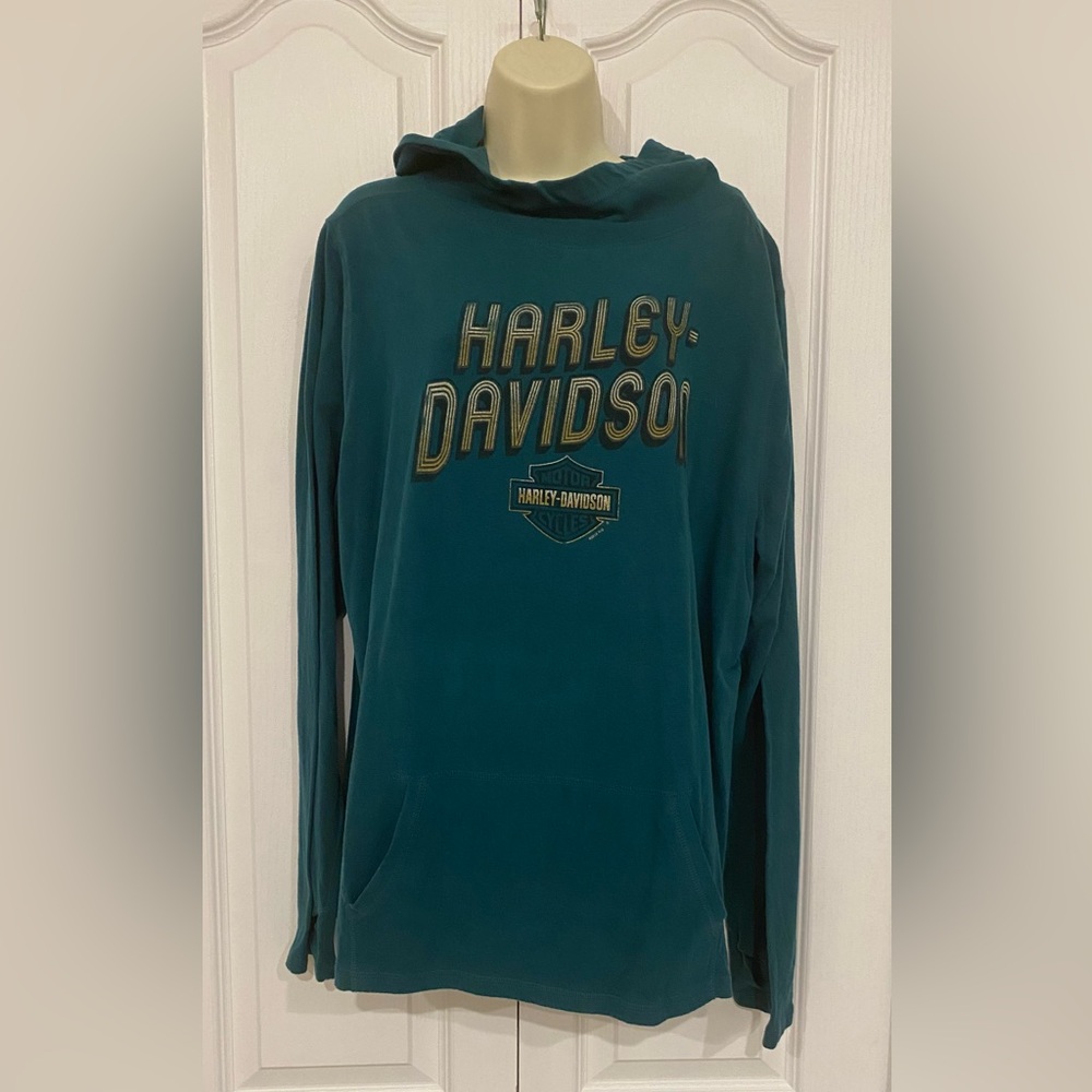 Harley-Davidson green woman’s 1X hoodie Shirt with thumb slits from ATHENS, OHIO